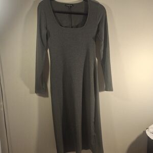 bebe Women's Charcoal Square Neck Ribbed Long Sleeve Long BodyCon Dress Size XS